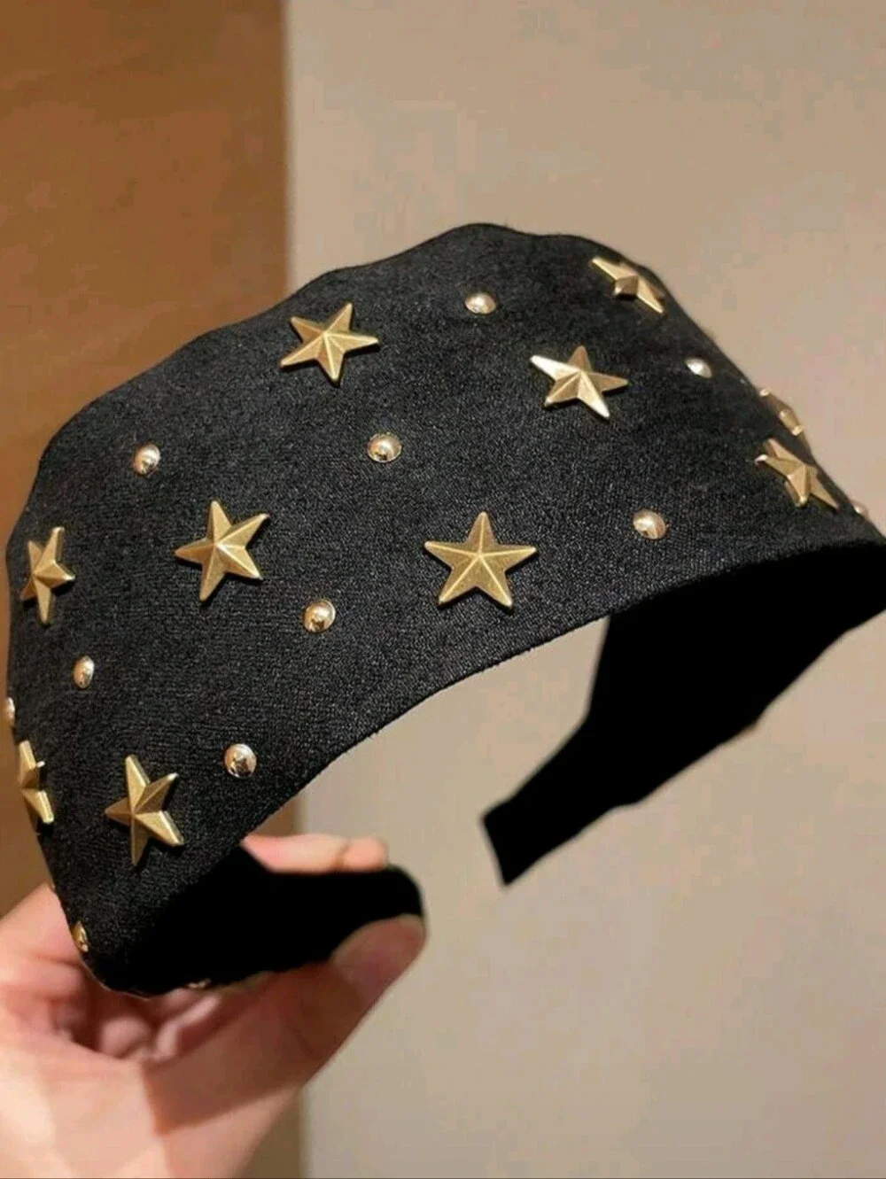 Star Studded Black Suede Wide Headband